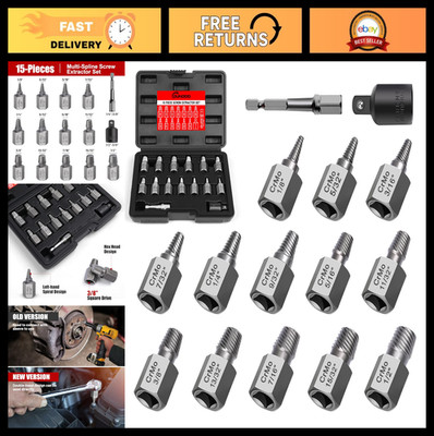 15-Piece Screw Extractor Set - Easy Out Bolt Remover Kit for Stripped & Rusted S