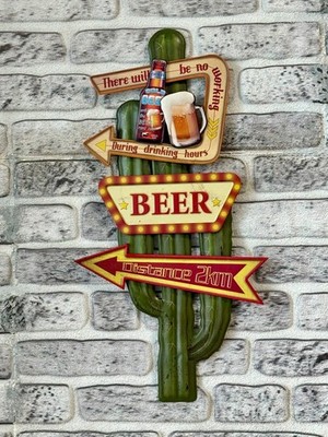 Blechschild Kaktus Bier Hinweis 3D   Beer 60x31x3cm