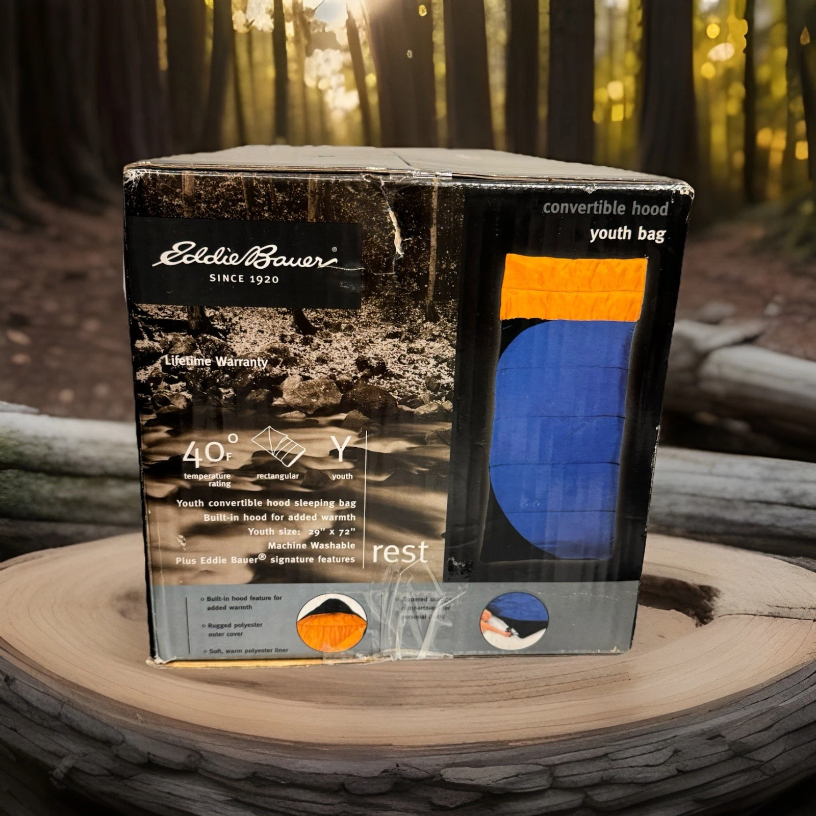 Eddie Bauer convertible hood youth Sleeping bag Size 29" x 72" New Open Box