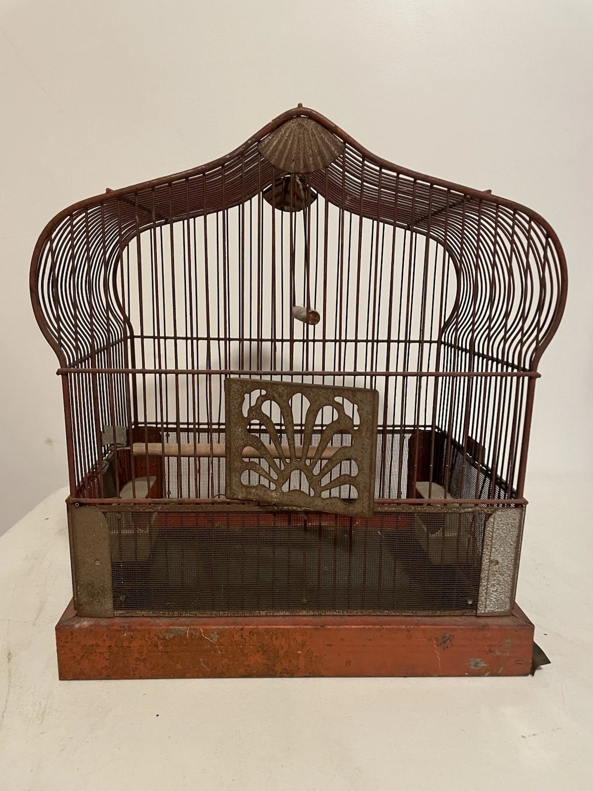 Antique Art Deco 1930's Crown Bird Cage House w Swing