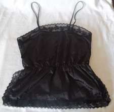 Vint Black Camisole Babydoll Lace Womens sz L Coquette Whimsigoth Y2K NYE Top