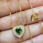 925 Sterling Silver Necklace 5mm Heart Emerald Gemstone Zircon Pendant Women — photo 4