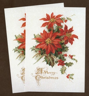 2 Victorian Christmas Postcards, Current Inc, Red Poinsettias, Holiday