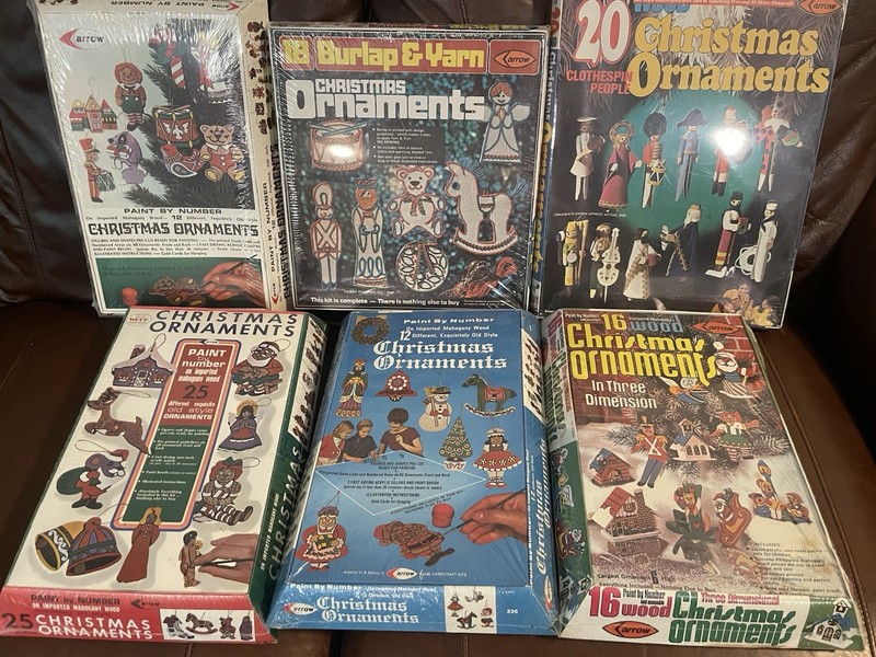 Vtg 6 Arrow Craft Cottage Core HUGE Lot Wood Christmas Ornaments New SEALED