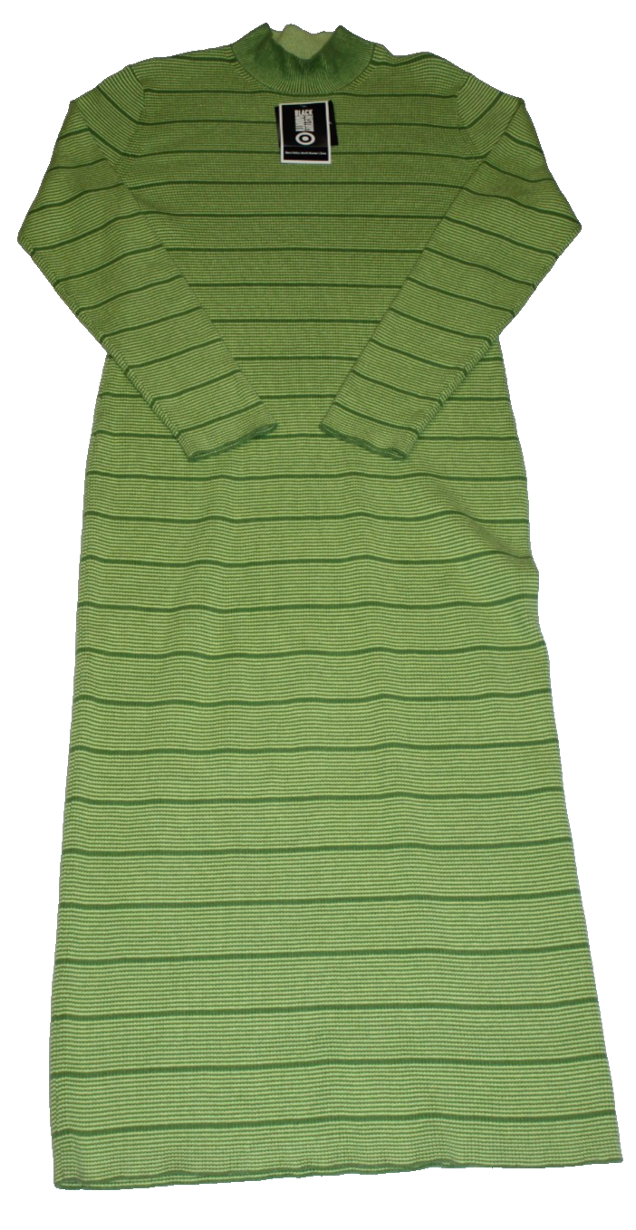 NWT House of Aama Women's Midi Knit Dress Size M Green Striped Long Sleeve