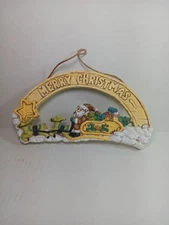 Vintage Merry Christmas Santa And Sleigh Foam? Hanging Wall Plaque Banner Sign