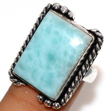 925 Silver Plated Larimar Ring US 6 Everyday Glam Jewelry Most Beautiful GW