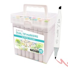 48-Piece Set of Alcohol Dual Tip Markers in Soft Pastel Colors with Reusable ...