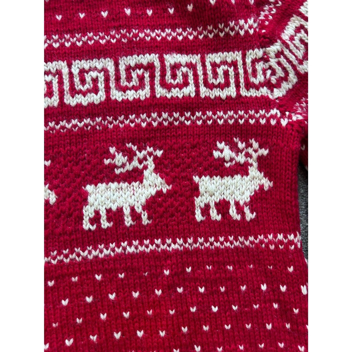 Handknit Wool Nordic Reindeer Sweater L View 4