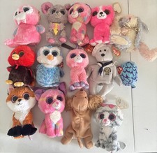 Ty Beanie Boos Plush Lot of 15 Mixed Animals Fox Owl Cat Bear Mouse Bunny More