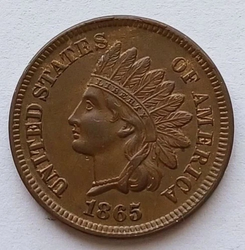 1865 Indian Head Cent Fancy 5 - Ch AU BN, Penny 1C