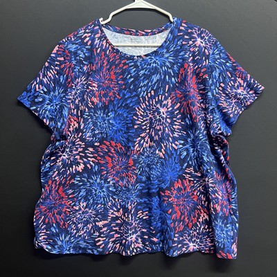 Women s Top Short Sleeves Printed Multi Casual Plus Sz 2X EUC