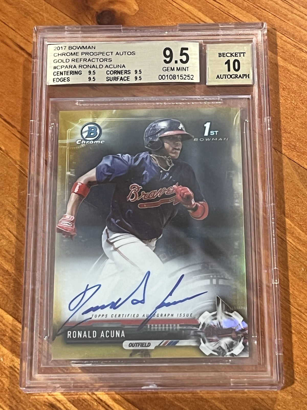 RONALD ACUNA JR 2017 Bowman Chrome Gold Refractor Auto /50 BGS 9.5/10 TRUE GEM