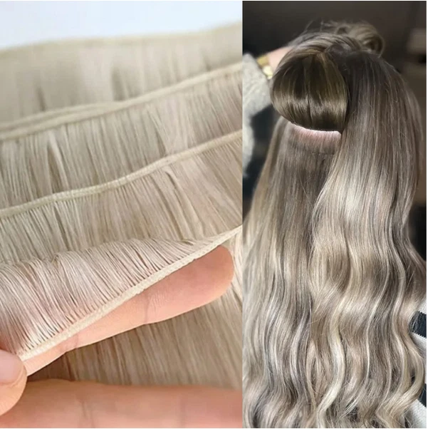 Extensiones de cabello humano 100 % Remy trama natural recta Genius trama atada a mano 100 g Foto 2 de 4