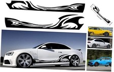2Pcs 82'' Wave Flame Graphics Car Body Side Stickers Flame Racing Sports Black