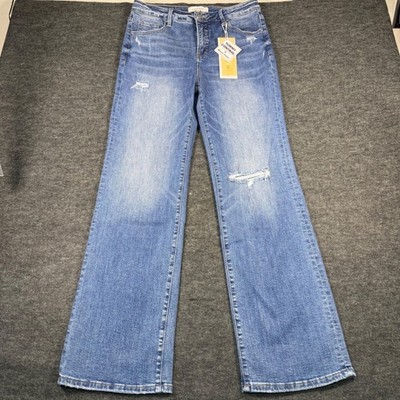 NEW Risen Jeans Womens Size 13/31 Dark Wash Tummy Control Wide Leg Distressed
