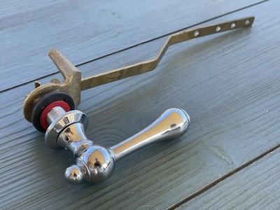 Vtg Solid Brass Traditional Toilet Tank Lever Front Mount Polished Chrome Handle