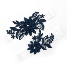 Navy Blue Garters for Bride 2 Pieces Wedding Garter for Bride Elasticity Lace...