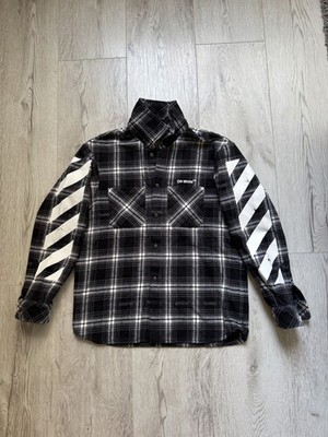 UVP 315 £ OFF-WHITE KINDER Flanellhemd mit Knopfleiste Größe 10Y Tartan Hergestellt in Italien