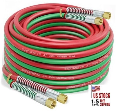  50 FT 1/4'' Oxy Acetylene Welding Hose with 9/16''-18 B Fittings - Grade 50 Feet