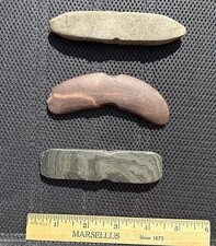 3 Extra Scarce Tie-On Bannerstones Indian Artifacts Arrowheads NY PA NJ Atlatl