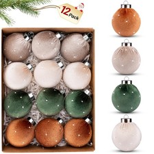 TonJin Christmas Tree Ornaments Velvet Balls 12 Pack, 2.36"/60mm Glitter Shat...