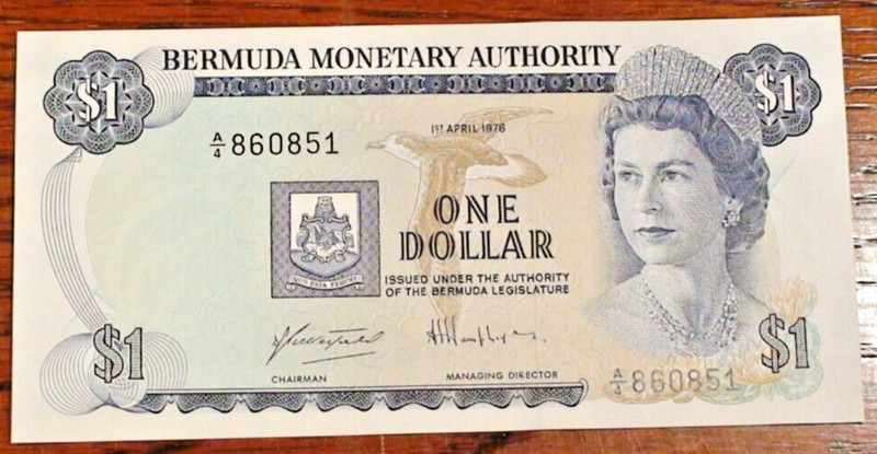 1976 BERMUDA MONETARY AUTHORITY One Dollar CHOICE UNCIRCULATED Note $1 Bill