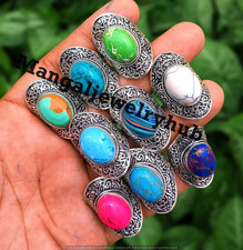 Turquoise & Mix Gemstone Rings Lot 925 Sterling Silver Plated Fashion Jewellery