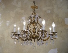 FRENCH ANTIQUE CHANDELIER CRYSTAL BRASS LAMP 8 LIGHTS DINNER ROOM Ø 26"