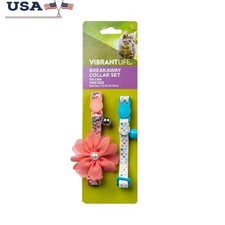 2-Pack Cat Collar 3D Floral Multi Heart Adjustable Breakaway W/ Bell ID Tags New