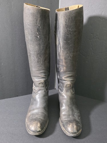 Vintage Antique Leather Tall Riding Boots Cavalry Military Dress English Men's 9
