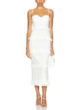 ASTR THE LABEL White Sandrima Eyelet Tiered Ruffle Trim Midi Dress S $188