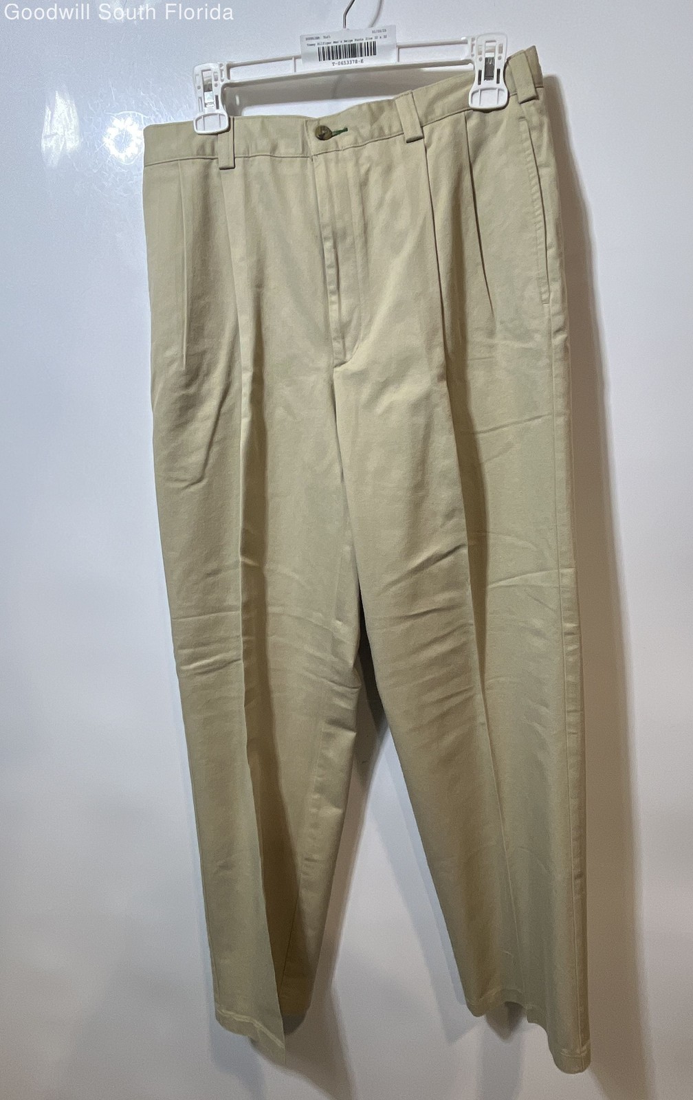 Tommy Hilfiger Mens Beige Cotton Pleated Pockets Chino Pants Sz 32x32 With Tags