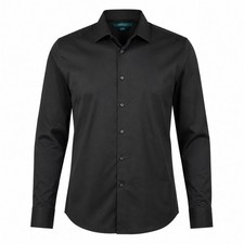 Perry Ellis Button Down XL Black Cotton Blend Professional Minimalist Goth Noir