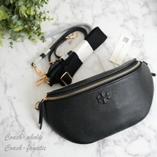 Tory Burch Thea Black Pebbled Leather Belt Bag Fanny Pack 165917 NWT