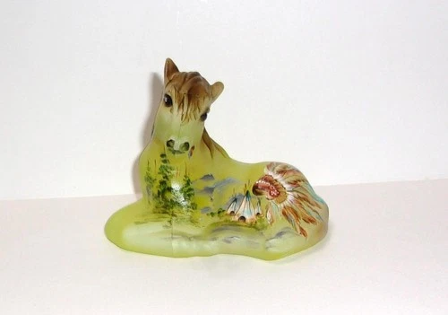 Fenton Glass Topaz Vaseline Dancing Feather Horse Pony Foal Ltd Ed 48/61 Glows!