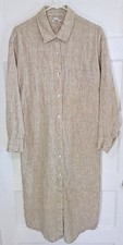 FAHERTY Golden Sun Striped  Laguna Shirt Dress Long 100% Linen Size Medium 