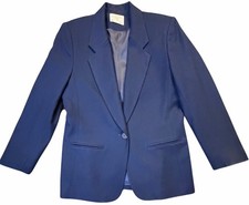 Vintage Pendleton 70s 80s Petite Medium Wool Blazer Navy USA Made Academia