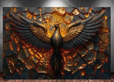 LEINWAND BILDER XXL ABSTRAKT PHÖNIX VOGEL ADLER SCHWARZ GOLD WAND POSTER P1923