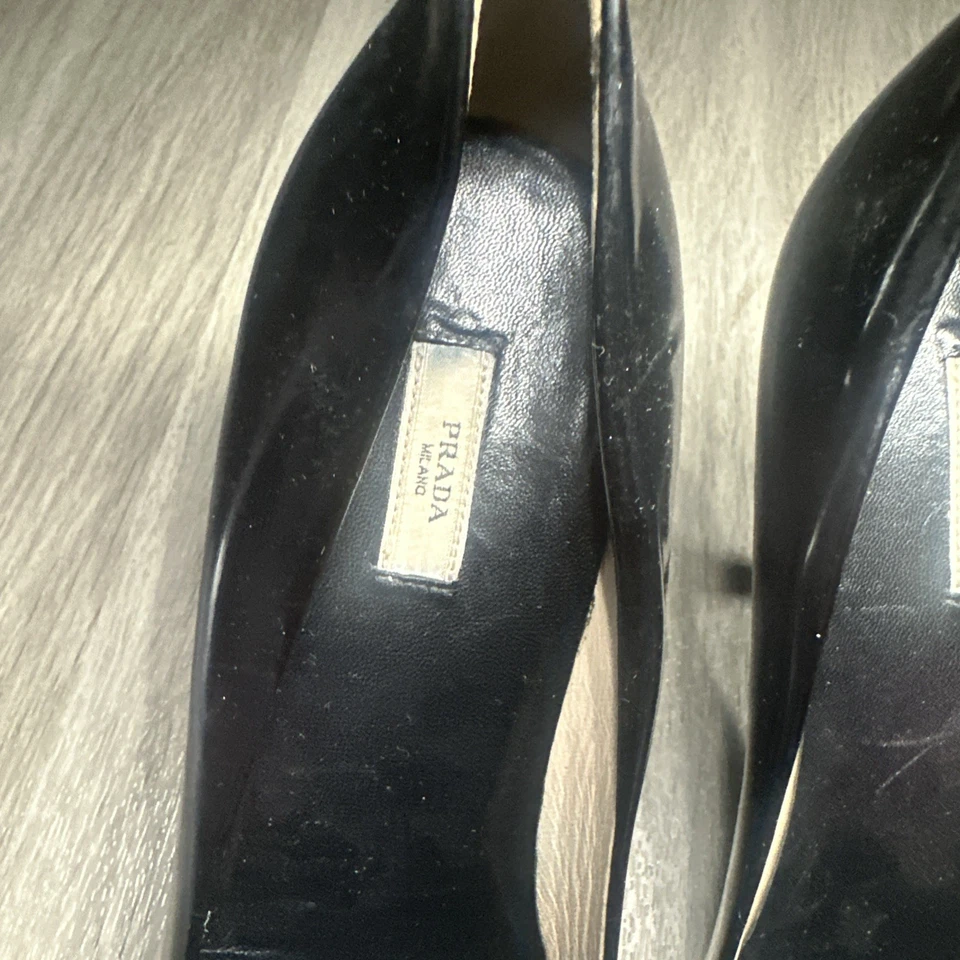 PRADA Womens Open Toe Kitten Heel Black Slip On Shoes W/Bow EURO 38.5 - Image 3 of 4