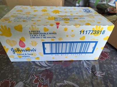 Johnson's Hand and Face Wipes 100 ct, 4 Pks 25ct Each New In Box