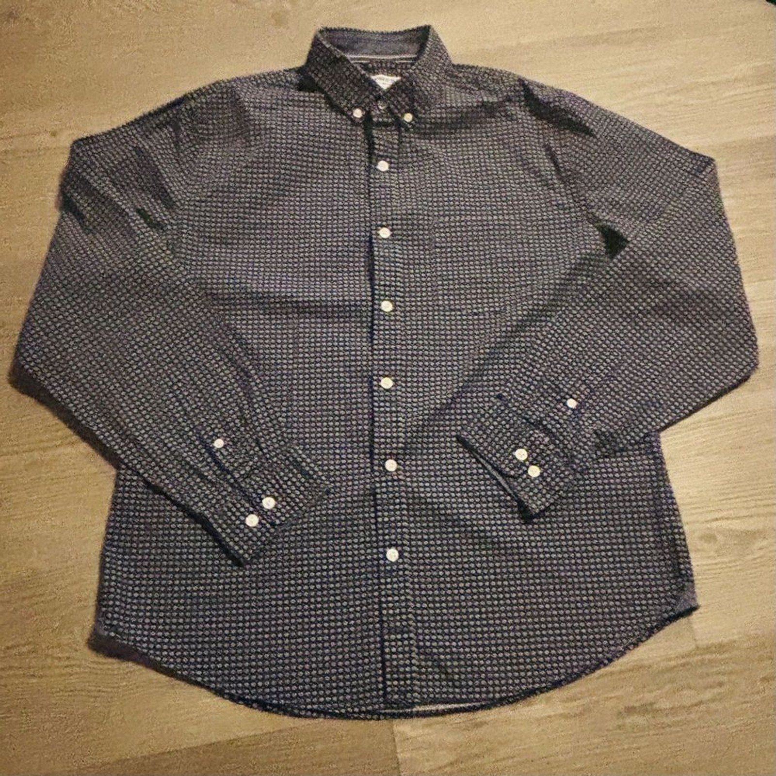 Express Men's Dark Blue Patterned Button-Down Shi… - image 1