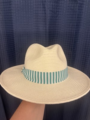 Tan Straw Sun Hat with Green and Navy Stripe Band Ozark Straw Hat – Colosseum Athletics main image 4