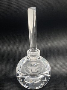 Vintage Perfume Bottle Etched Crystal Floral & Bell Design With Stopper