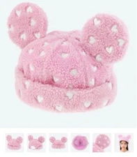 Tokyo Disney Resort Mickey Ears Hat Cap Fluffy Heart Pink Winter JAPAN 2024