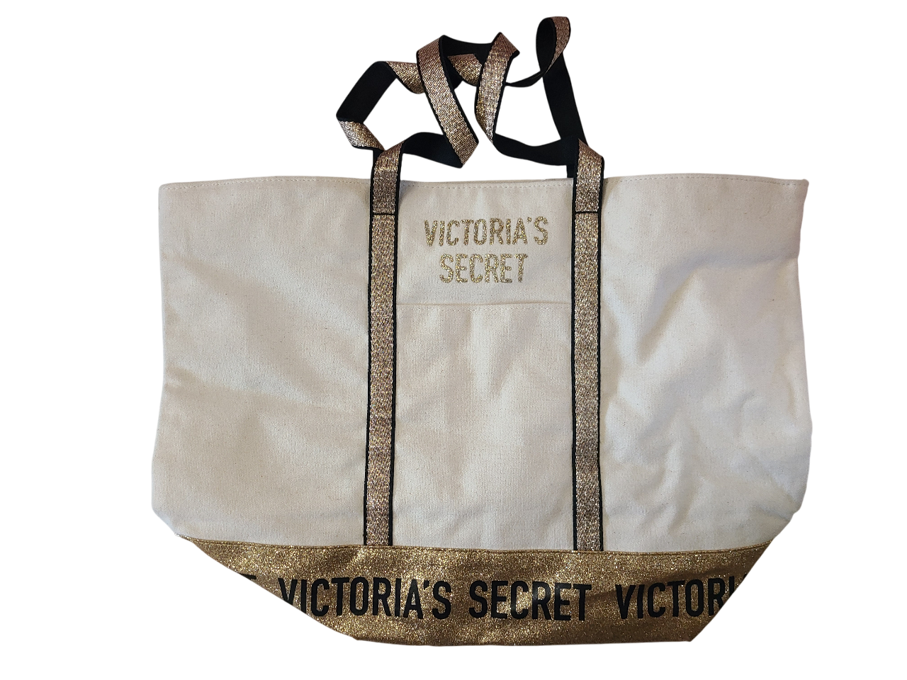 Victoria's Secret Beige & Glitter Weekender Carry All Tote Bag