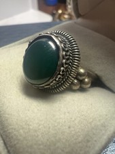 Green Chalcedony Sterling Silver Ring Sz 9 9473