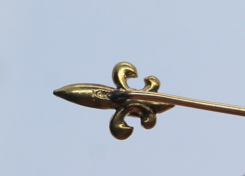 Antike 14k Gelbgold Perlen Fleur de Lis Stecknadel - Bild 9 von 11
