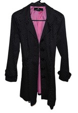 Madison Michelle Jacket Womens Size 4 Trench Coat Black & White Polka Dots Belt