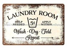 laundry room wash dry fold repeat metal tin sign bathroom wall art